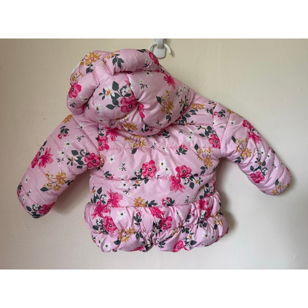Little Beginnings Floral Hooded Puffer Jacket Bear Ears Pink 12 Months - Picture 5 of 8